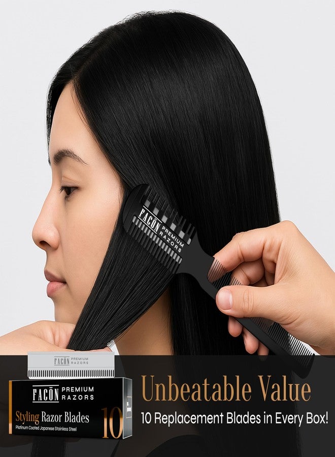 FACON Facón Razor Comb for Hair Cutting - Professional Hair Cutting Comb Kit with 12 Replacement Blades, Double Edge Shaper for Salon & Home, Premium Styling Thinning Texturizing Split Ends Trimming Razor - Image 5