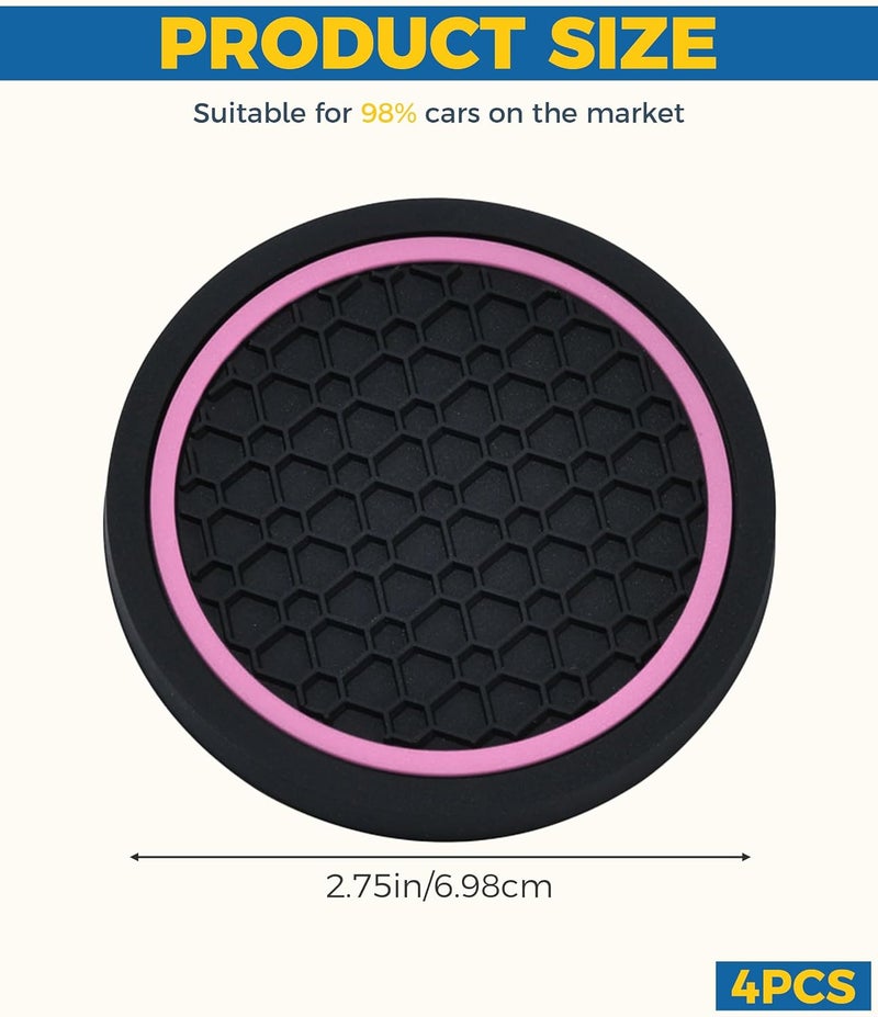 UBOG 4PCS Car Coasters,Car Accessories Car Cup Coasters,Car Accessories Interior,2.75 Inch Car Coasters for Cup Holders,Universal Non-Slip Car Cup Holder Coaster for Most Vehicle Truck (Black&Pink) - Image 2