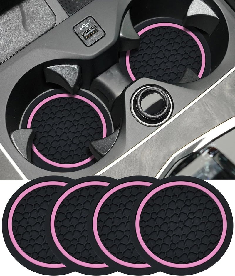 UBOG 4PCS Car Coasters,Car Accessories Car Cup Coasters,Car Accessories Interior,2.75 Inch Car Coasters for Cup Holders,Universal Non-Slip Car Cup Holder Coaster for Most Vehicle Truck (Black&Pink) - Image 1
