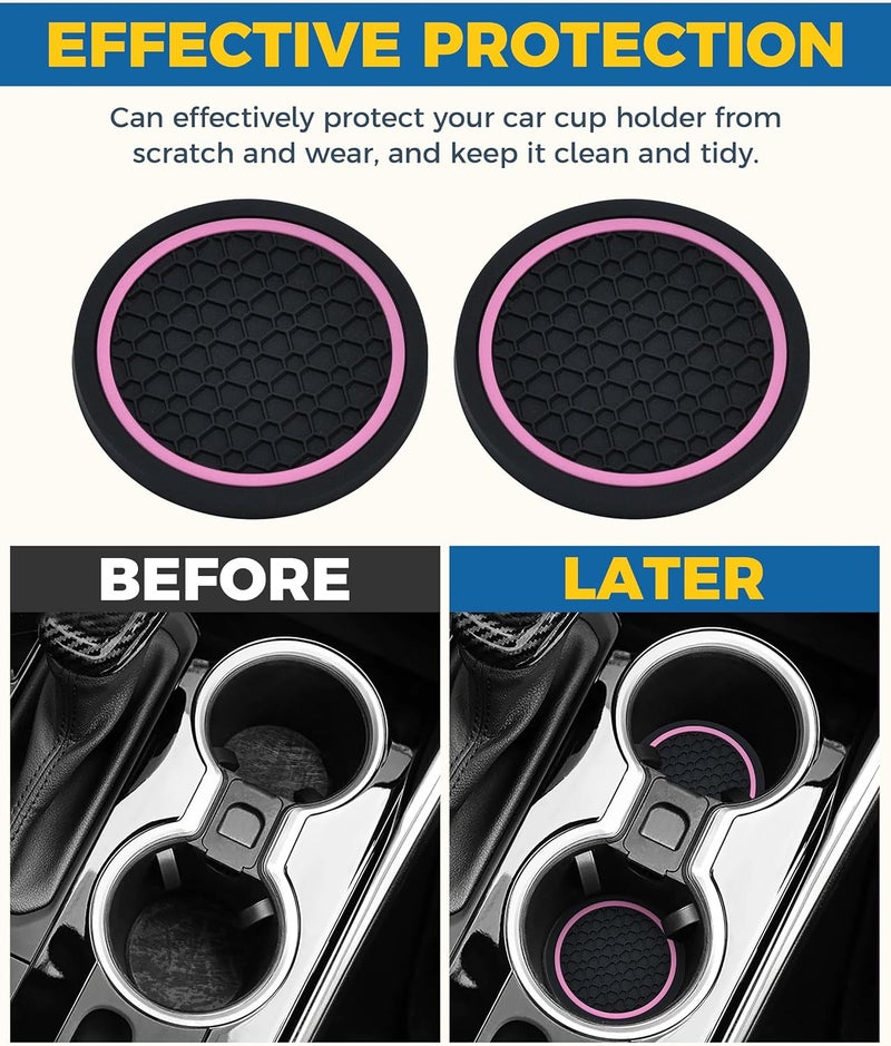 UBOG 4PCS Car Coasters,Car Accessories Car Cup Coasters,Car Accessories Interior,2.75 Inch Car Coasters for Cup Holders,Universal Non-Slip Car Cup Holder Coaster for Most Vehicle Truck (Black&Pink) - Image 4
