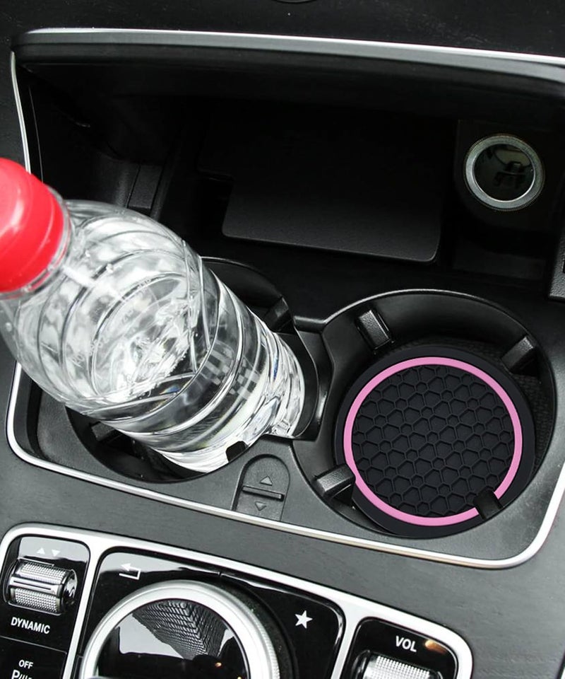 UBOG 4PCS Car Coasters,Car Accessories Car Cup Coasters,Car Accessories Interior,2.75 Inch Car Coasters for Cup Holders,Universal Non-Slip Car Cup Holder Coaster for Most Vehicle Truck (Black&Pink) - Image 5