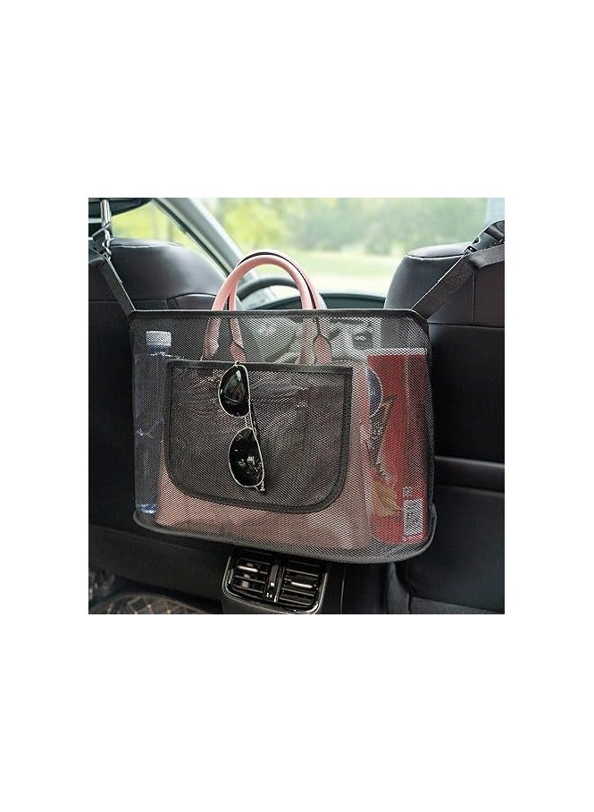 general [2 Pack] Car Net Pocket Handbag Holder Between Seats, Net Handbag Purse Holder for Car, Mesh Large Capacity Seat Back Storage Organizer Netting Pouch Pocket for Purse Phone - Image 1