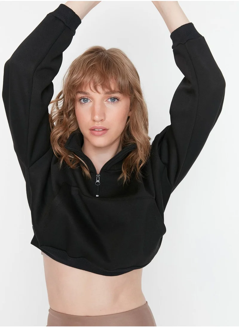 trendyol Zip Detail Knitted Crop Sweatshirt