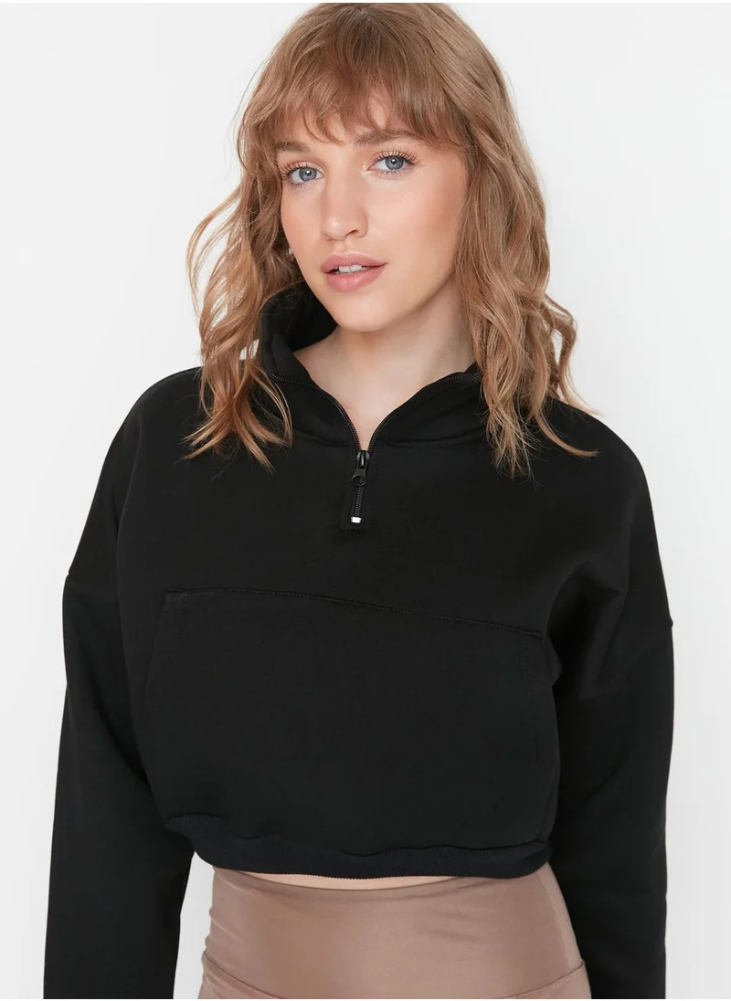 trendyol Zip Detail Knitted Crop Sweatshirt