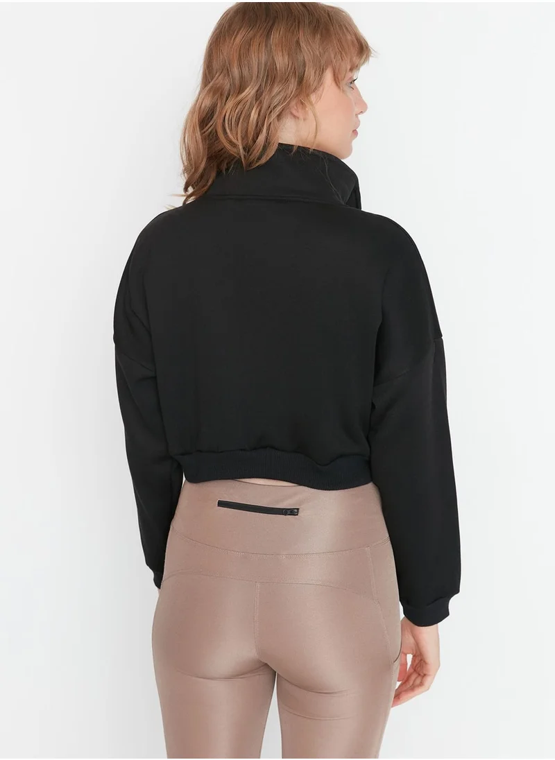 trendyol Zip Detail Knitted Crop Sweatshirt