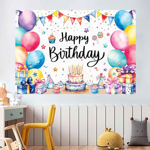 LDWLYW Colorful Birthday Backdrop Banner Large Happy Birthday Party Decorations Supplies Rainbow Balloons Photo Background Wall Banner Indoor Outdoor for Kids Boys Girls 5x3 ft - Image 5
