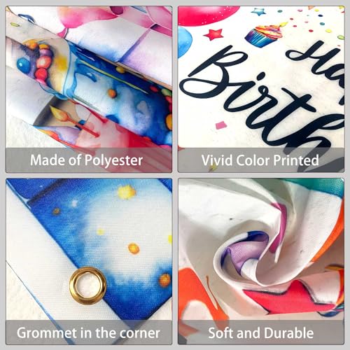 LDWLYW Colorful Birthday Backdrop Banner Large Happy Birthday Party Decorations Supplies Rainbow Balloons Photo Background Wall Banner Indoor Outdoor for Kids Boys Girls 5x3 ft - Image 3
