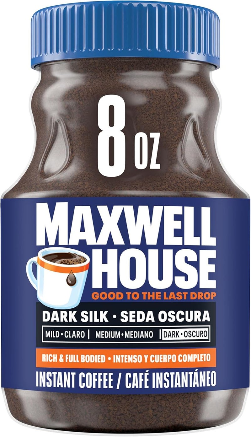 Maxwell House Dark Silk Instant Coffee, 8 oz - Rich Dark Roast Flavor - Image 1