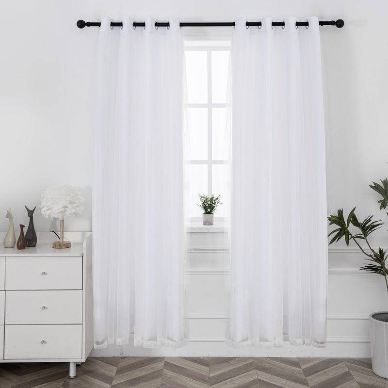 INLINAS Greyish White Blackout Curtains with Sheer Overlay - Grommet Top Thermal and Noise Reduction Panels for Bedroom and Living Room Light Blocking and Energy Saving, 52 x 84 Inches, Set of 2 - Image 1
