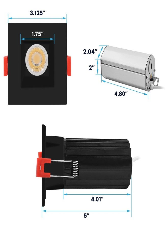 LUXRITE 2 Inch Square LED Recessed Lighting with Junction Box, 15W, 5 Color Selectable 2700K-5000K, CRI 90, 1000 Lumens, 38° Spotlight, Small Dimmable Downlight, Wet Rated, IC Rated - Black - Image 4
