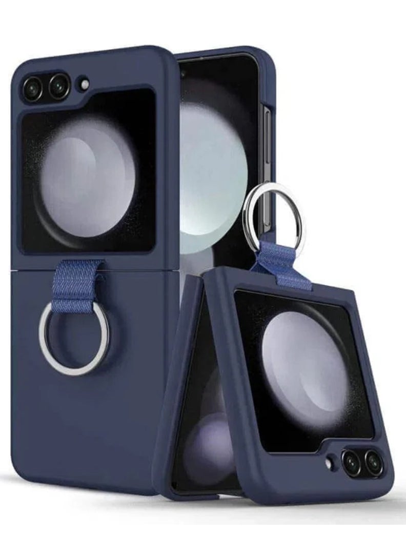 رفع القضية متوافق مع حافظة Z Flip 6 مقاس 6.7 بوصة، سيليكون سائل ممتاز مع حامل حلقي [ناعم مضاد للخدش] غطاء هاتف نحيف واقٍ مقاوم للصدمات لهاتف Z Flip 6 2024، أزرق داكن - Image 2