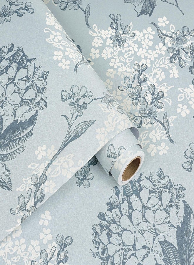 Decotalk Blue Floral Wallpaper Peel and Stick Flowers Wallpaper for Bathroom Bedroom Blue Flower Wall Paper Hydrangea Flower 17.5"x120" Floral Contact Paper Peel and Stick Flowers Vinyl Cover - Image 1