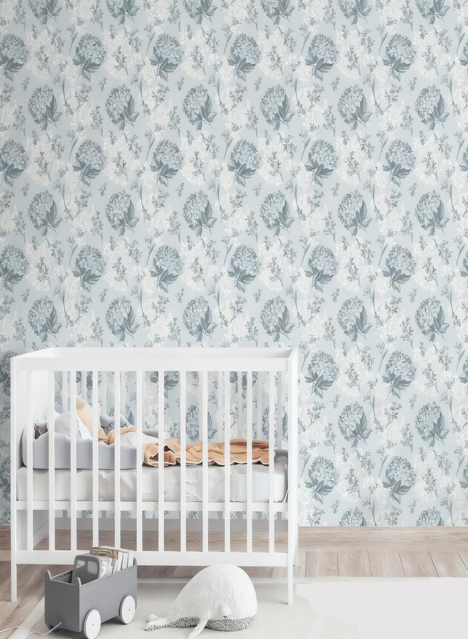 Decotalk Blue Floral Wallpaper Peel and Stick Flowers Wallpaper for Bathroom Bedroom Blue Flower Wall Paper Hydrangea Flower 17.5"x120" Floral Contact Paper Peel and Stick Flowers Vinyl Cover - Image 2