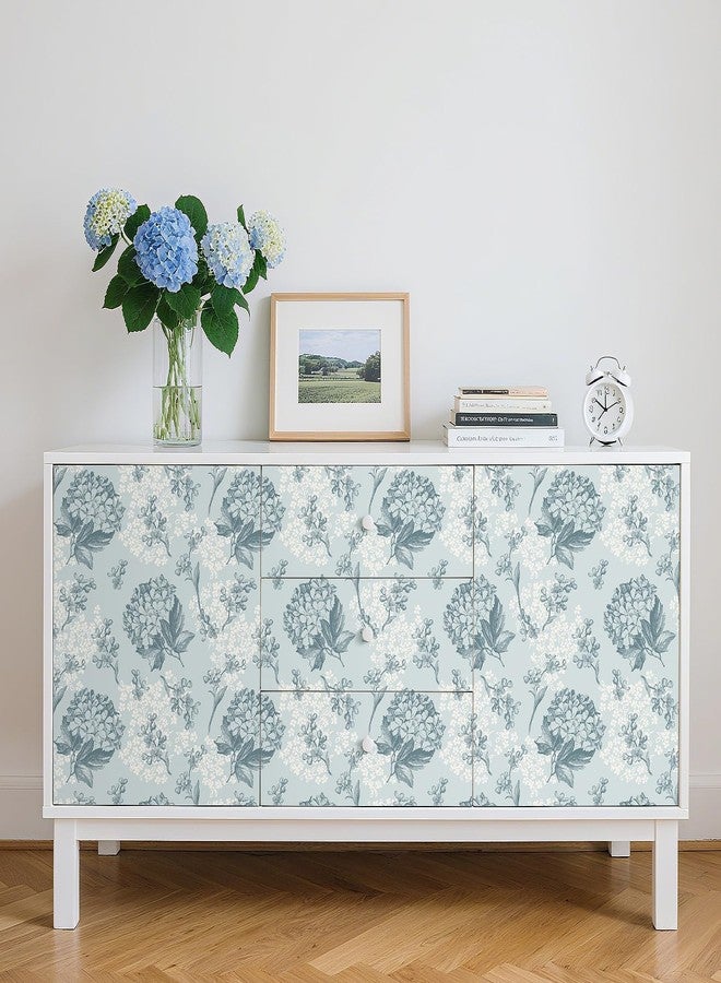Decotalk Blue Floral Wallpaper Peel and Stick Flowers Wallpaper for Bathroom Bedroom Blue Flower Wall Paper Hydrangea Flower 17.5"x120" Floral Contact Paper Peel and Stick Flowers Vinyl Cover - Image 4
