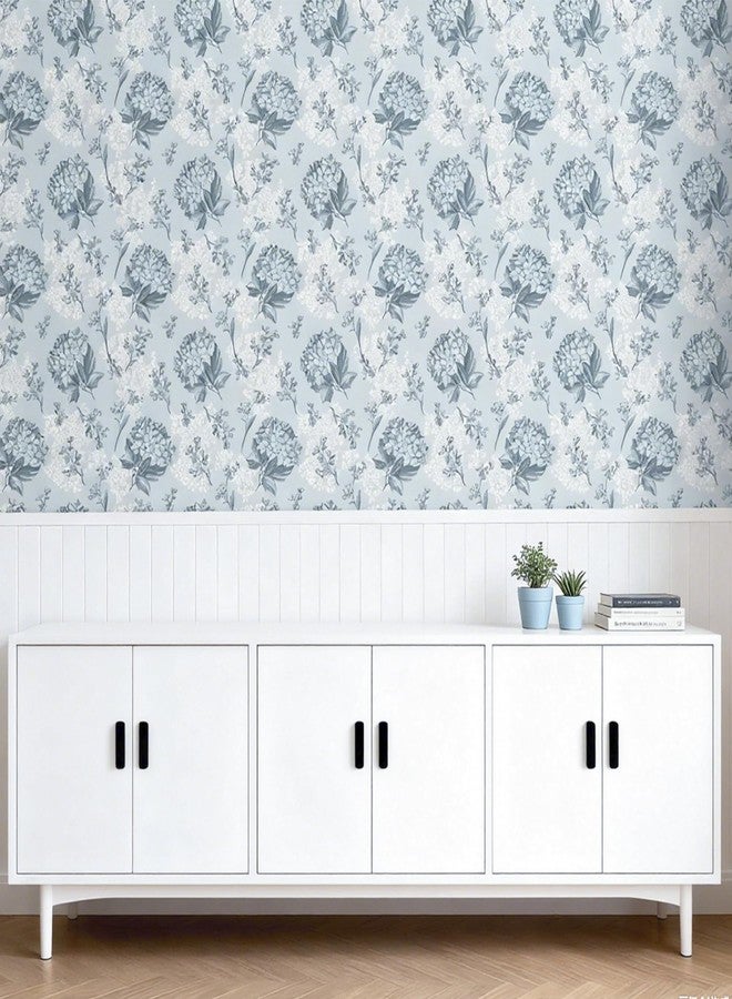 Decotalk Blue Floral Wallpaper Peel and Stick Flowers Wallpaper for Bathroom Bedroom Blue Flower Wall Paper Hydrangea Flower 17.5"x120" Floral Contact Paper Peel and Stick Flowers Vinyl Cover - Image 5