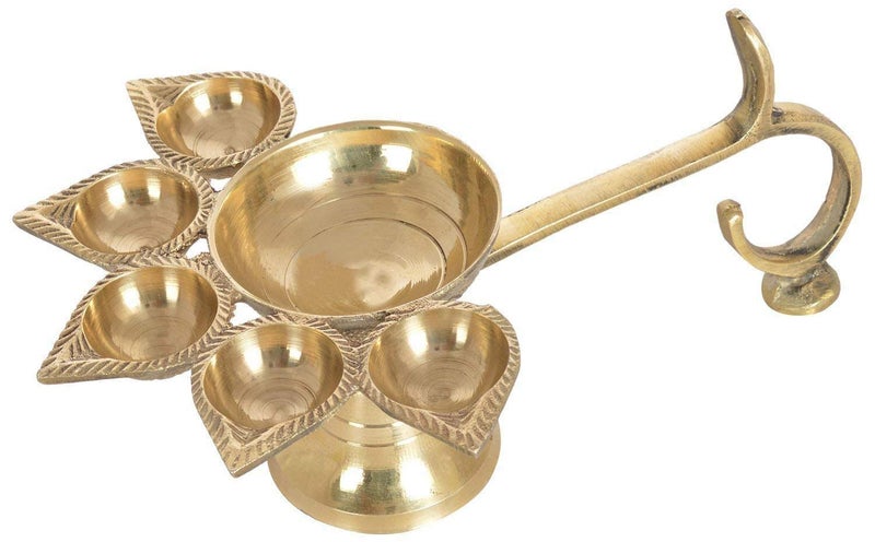 Fully Fully Brass Arti Diya with Handle  - Image 3