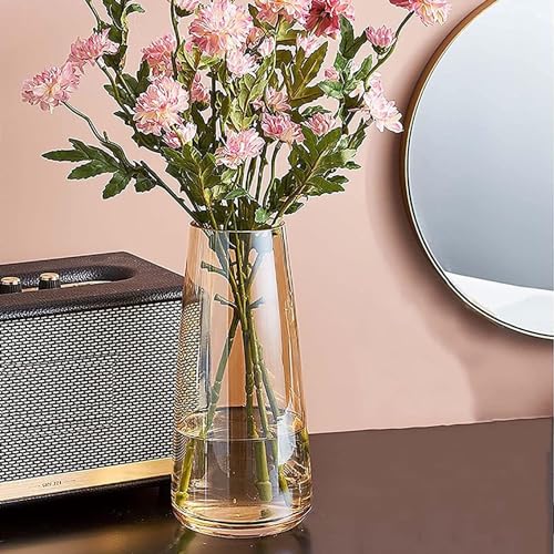 Clovefry 9 Inch Decorative Vases for Flowers | Glass Flower Vase for Living Room | Aesthetic Home Decor | Glass Planter for Living Room Decor, Dining Table, Wedding Decoration (Crystal Amber) - Image 5