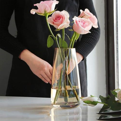 Clovefry 9 Inch Decorative Vases for Flowers | Glass Flower Vase for Living Room | Aesthetic Home Decor | Glass Planter for Living Room Decor, Dining Table, Wedding Decoration (Crystal Amber) - Image 3