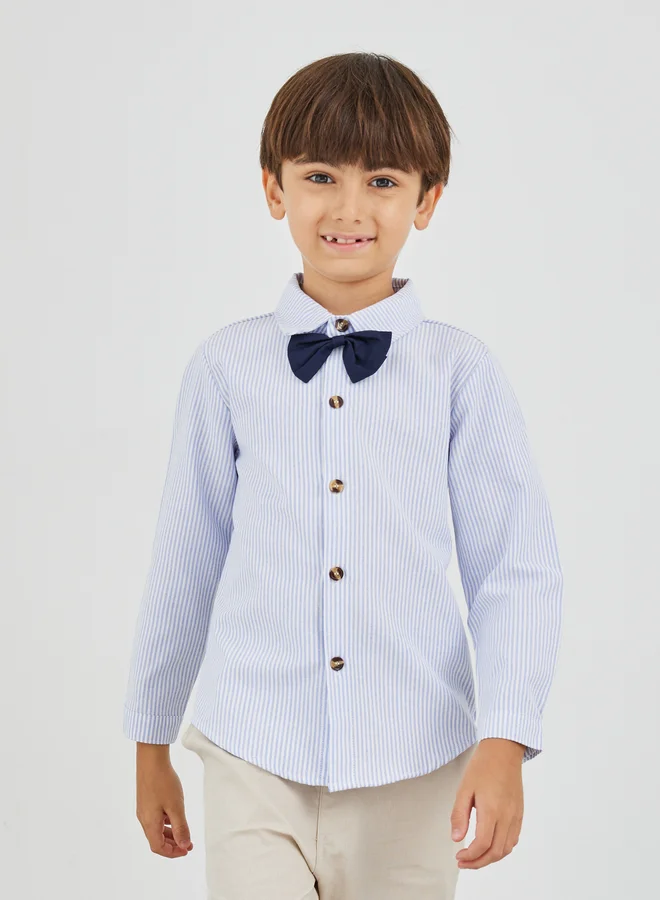 ستايلي Styli Boys Striped Long Sleeve Shirt and Pants Set with Bow and Suspender