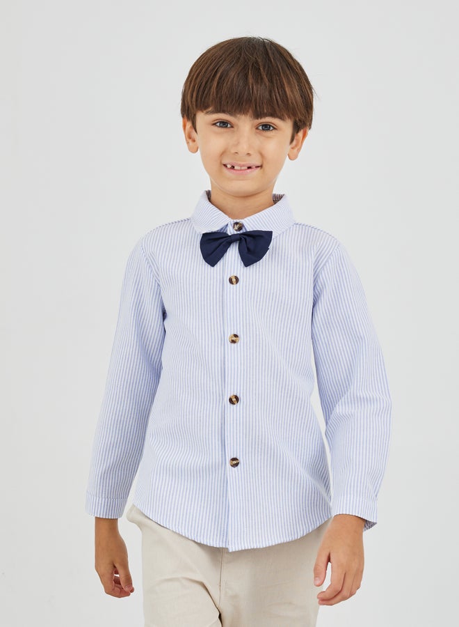 Styli Styli Boys Striped Long Sleeve Shirt and Pants Set with Bow and Suspender  - Image 2