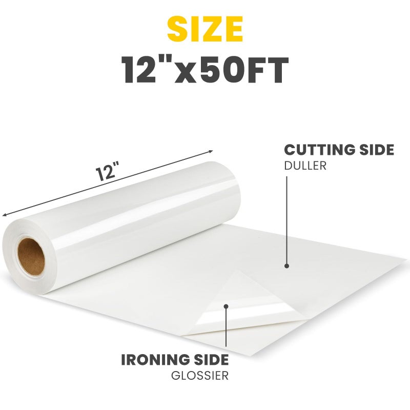 HTVRONT White Iron on Vinyl - 12â€ x 50ft White HTV Heat Transfer Vinyl for t Shirts, White HTV Vinyl Roll for All Cutting Machine -Easy to Cut & Weed for Heat Transfer Design - Image 2