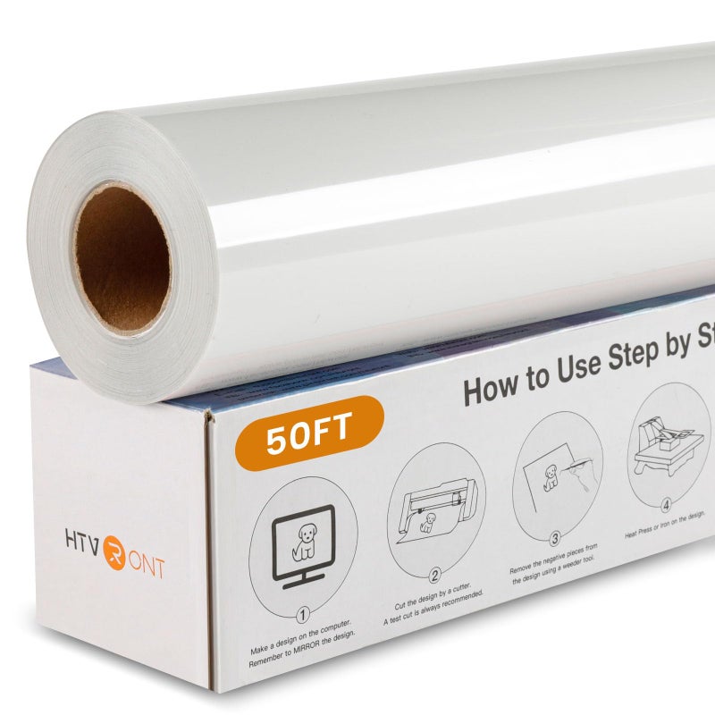 HTVRONT White Iron on Vinyl - 12â€ x 50ft White HTV Heat Transfer Vinyl for t Shirts, White HTV Vinyl Roll for All Cutting Machine -Easy to Cut & Weed for Heat Transfer Design - Image 1