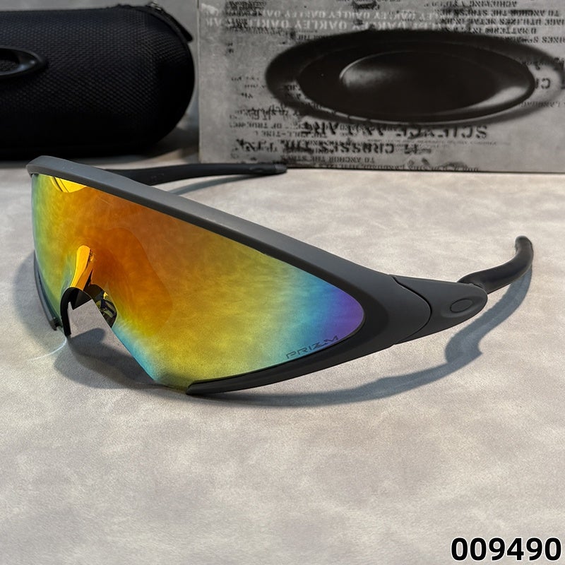 Oakley Matte Grey Wrap Around Sports Sunglasses Laser color-changing lenses Revo Prizm Polarized Sunglasses UV400 Cycling Driving Shades for Men Windproof Anti-Glare - Image 1