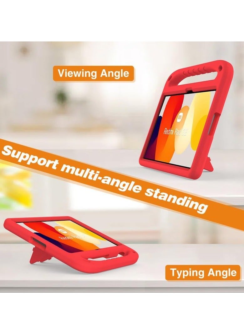 VKL Kids Case For Xiaomi Redmi Pad SE 11-Inch (2023), EVA Foam Lightweight Shockproof Duarable, Tablet Cover with Handle Stand Case For Children Firendly, Red - Image 3