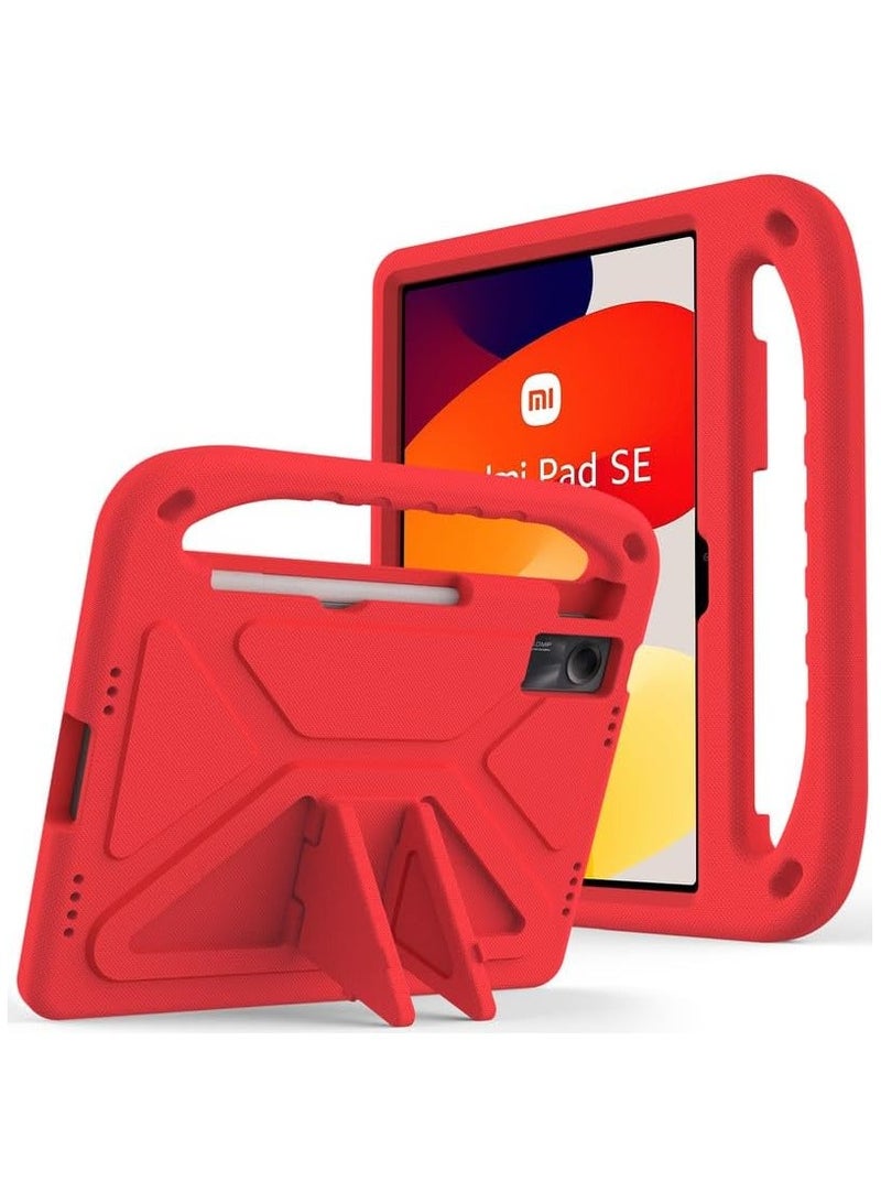 VKL Kids Case For Xiaomi Redmi Pad SE 11-Inch (2023), EVA Foam Lightweight Shockproof Duarable, Tablet Cover with Handle Stand Case For Children Firendly, Red - Image 1