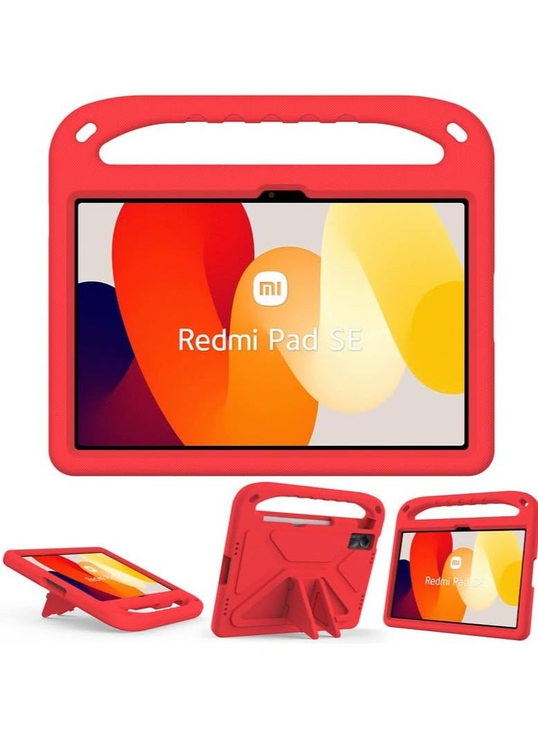 VKL Kids Case For Xiaomi Redmi Pad SE 11-Inch (2023), EVA Foam Lightweight Shockproof Duarable, Tablet Cover with Handle Stand Case For Children Firendly, Red - Image 2