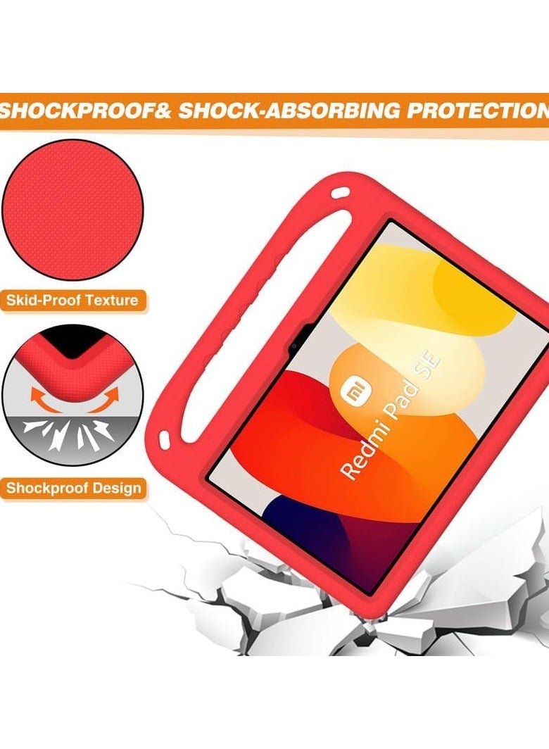 VKL Kids Case For Xiaomi Redmi Pad SE 11-Inch (2023), EVA Foam Lightweight Shockproof Duarable, Tablet Cover with Handle Stand Case For Children Firendly, Red - Image 5