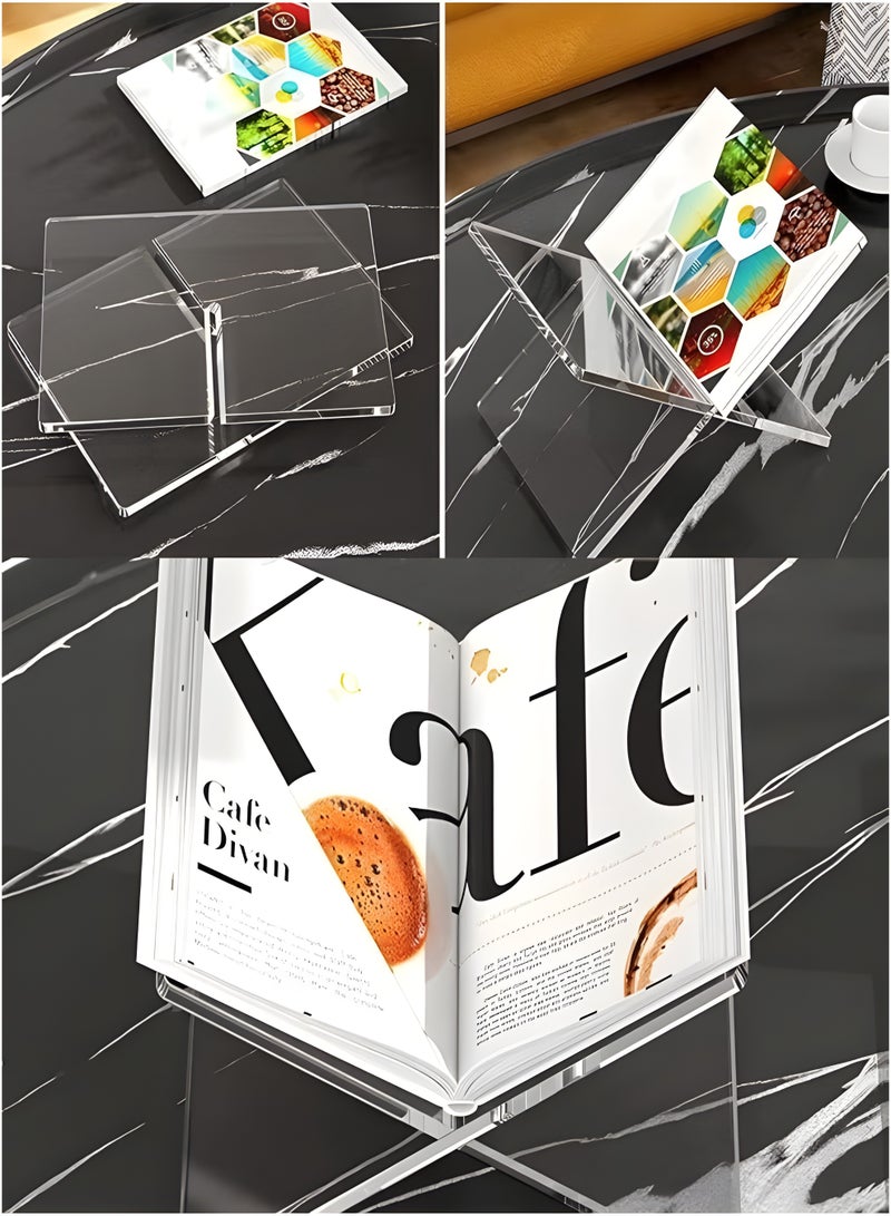 Aijmil حامل كتب أكريليك شفاف - حامل عرض فاخر على شكل X للكتب الفاخرة، كتب الطبخ، ألبومات الصور | ديكور طاولة عصري للمنزل، المطبخ، المكتبة والمعارض - Image 5