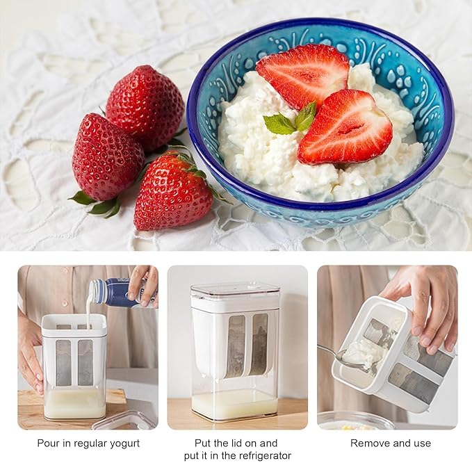 MYSELF Yoghurt Strainer with Fine Mesh Bag 1100ml Capacity for Greek Yoghurt and Kefir Making - Image 5