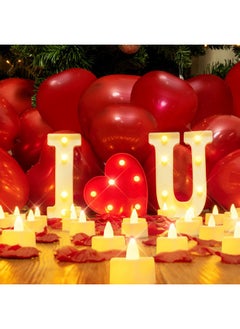 هوميموري ديكورات عرض الزواج من Homemory I Love U Light Up Letters، علامة I Love U مع 24 شمعة بدون لهب و1000 بتلة ورد حمراء مزيفة و30 بالونة حمراء لحفلات الزفاف الرومانسية في عيد الحب  - Image 1