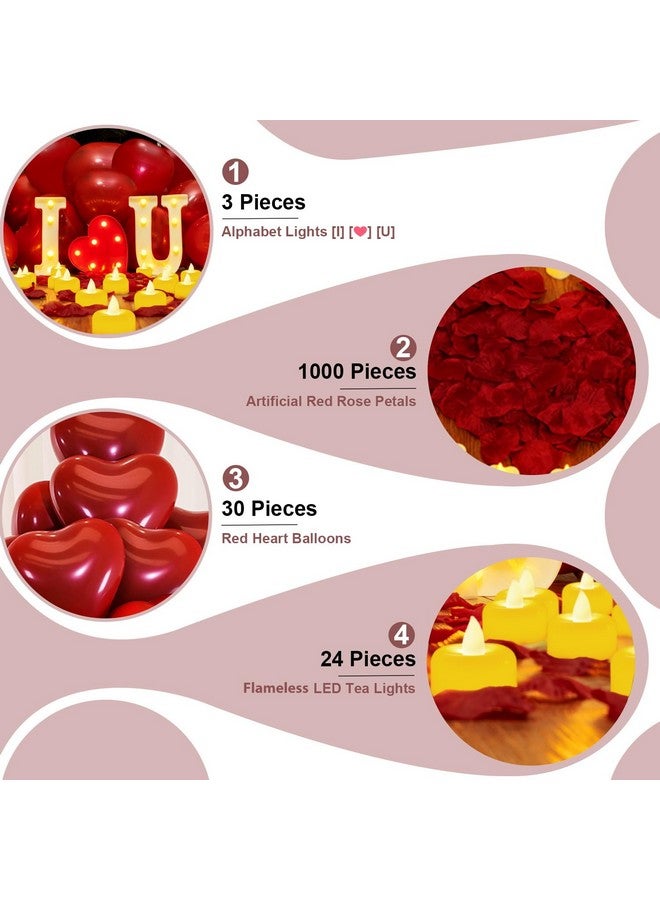 Homemory I Love U Light Up Letters Proposal Decorations, I Love U Sign with 24Pcs Flameless Candles 1000Pcs Red Fake Rose Petals 30Pcs Red Balloons for Valentine's Day Wedding Proposal Romantic Night - Image 3