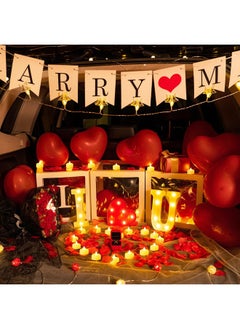 هوميموري ديكورات عرض الزواج من Homemory I Love U Light Up Letters، علامة I Love U مع 24 شمعة بدون لهب و1000 بتلة ورد حمراء مزيفة و30 بالونة حمراء لحفلات الزفاف الرومانسية في عيد الحب  - Image 5