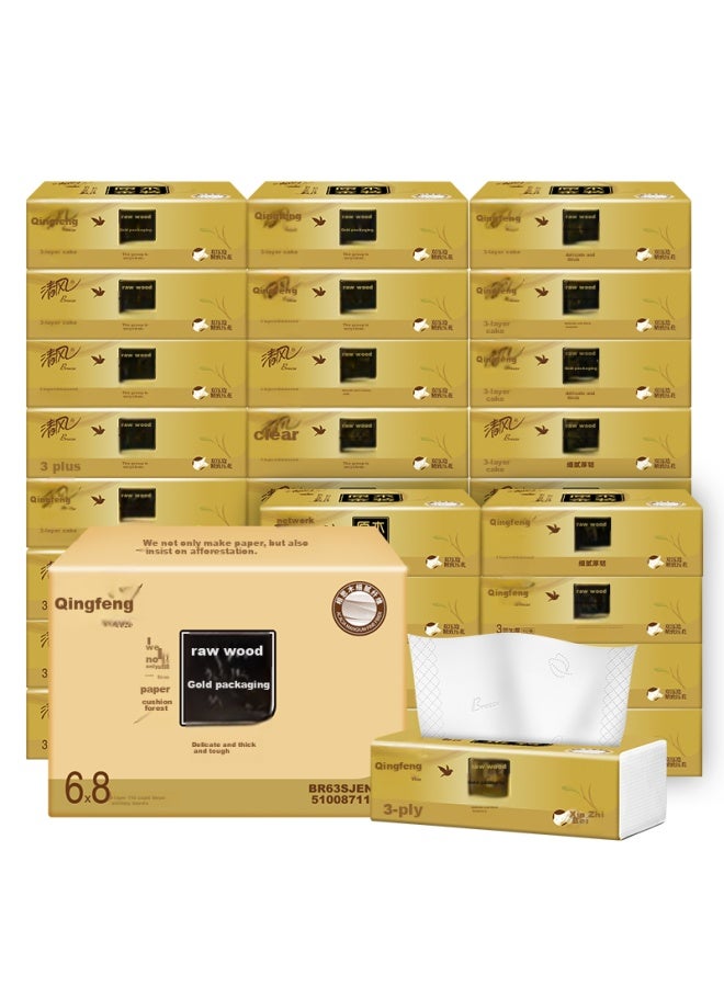 APP Qingfeng Facial Tissues, Natural Wood Gold Edition, 4-ply, 80 Sheets*40 Packs, Toilet Paper, Napkins, Whole Box - Image 1