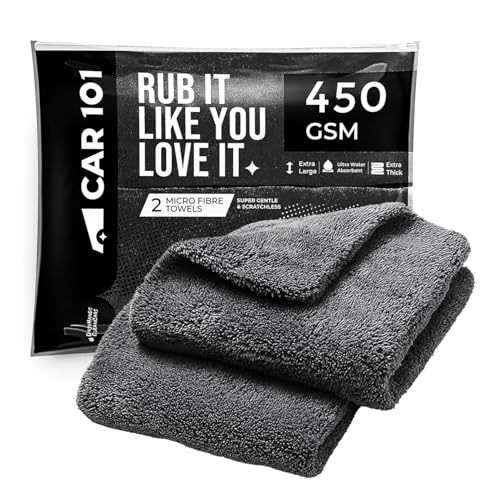 CAR101 Microfiber Cloth - 2Pcs - 40x40 cm - 450 GSM - Assorted | Multipurpose | Lint-Free | Superior Softness & High Absorbency | Microfibre Towels for Car, Bike & Household Cleaning - Image 1