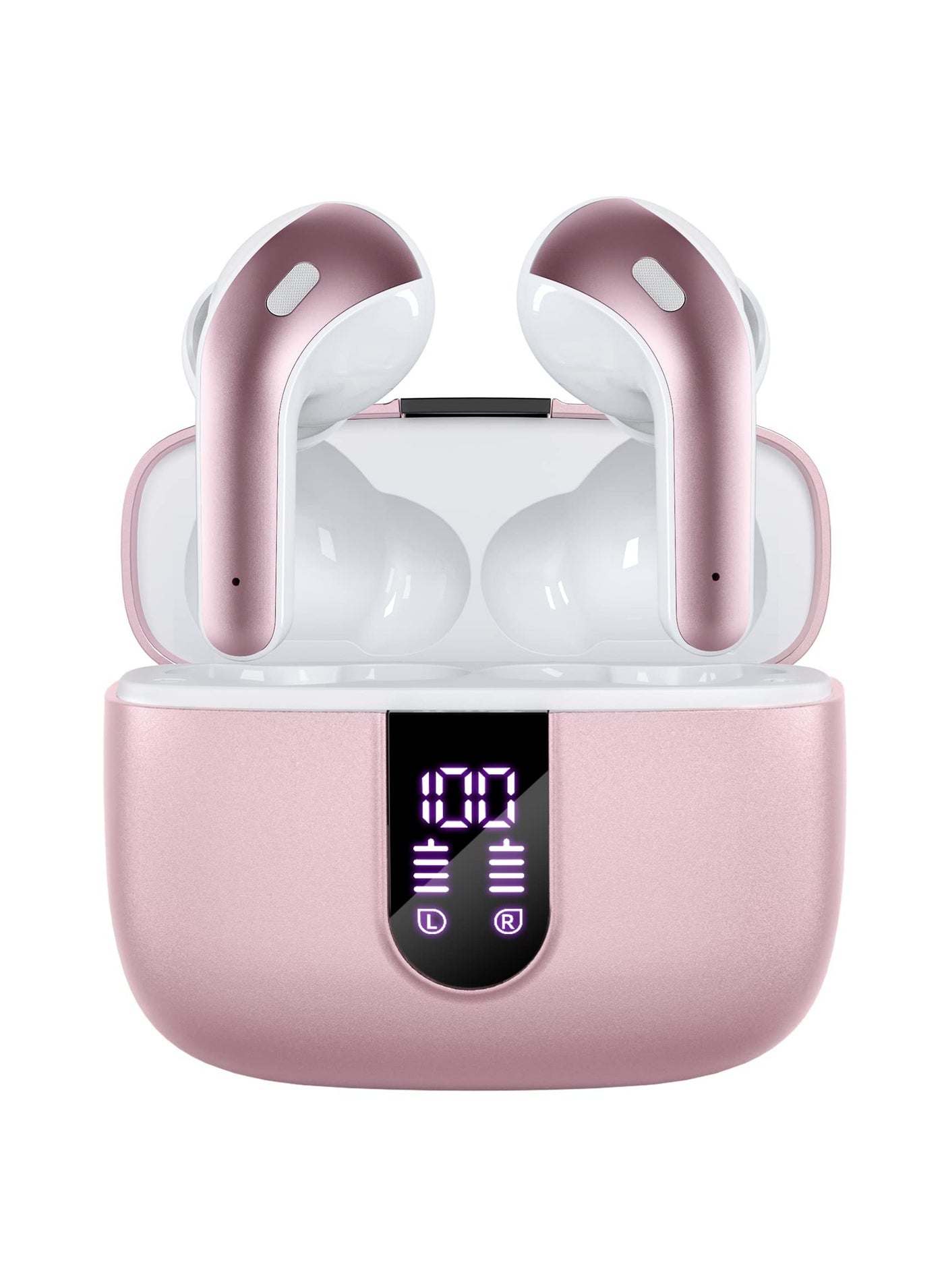 Bluetooth Headphones True Wireless Earbuds 60H Playback LED Power Display Earphones with Wireless Charging Case IPX5 Waterproof in-Ear Ear buds with Mic for TV Smart Phone Laptop Computer Sports