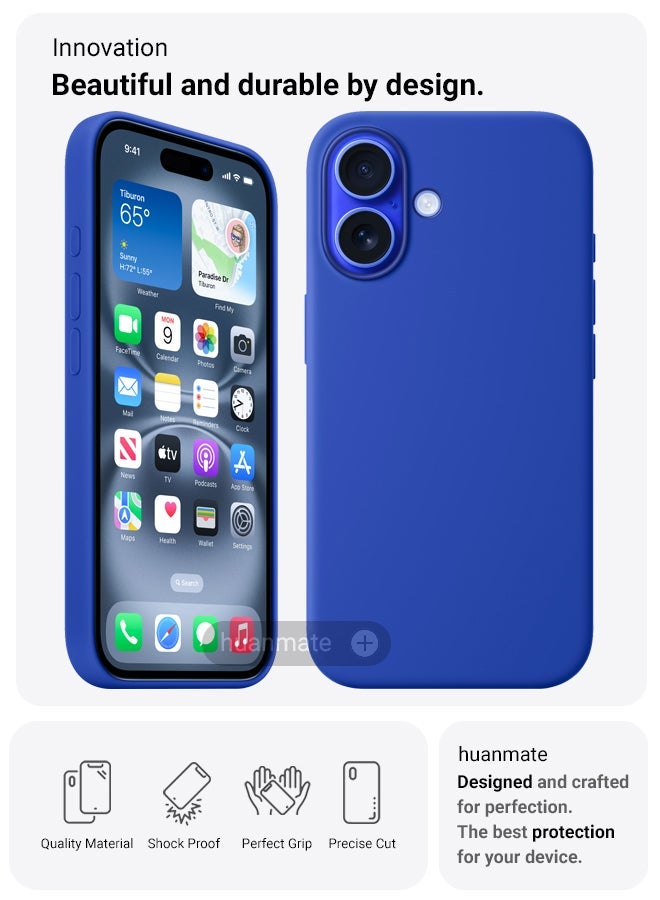 huanmate Apple iPhone 16 Silicone Cover Blue - Premium 2.0mm TPU Silicon, Enhanced Camera Protection with Lens Shield, Shockproof & Water-Proof Cover for Apple iPhone 16 - Image 2