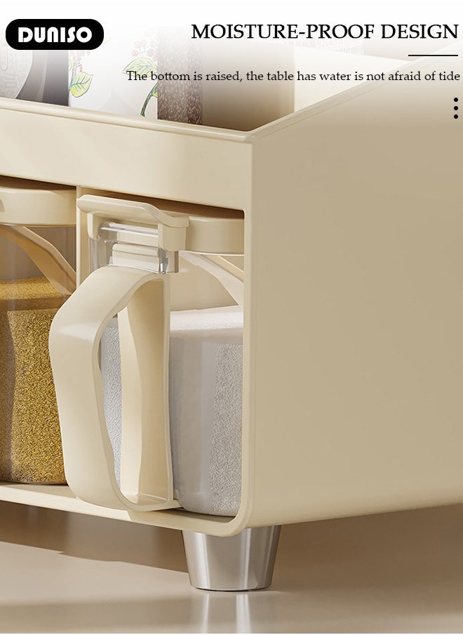 DUNISO - Kitchen Spice Organizer, Drawer Spice Racks with Spoon and Lid, 4-Cell Seasoning Storage Box with Top Table and Handle, PP Container for Salt Sugar Pepper Spice - Image 1