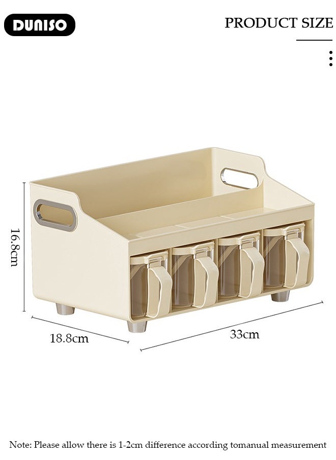 DUNISO Kitchen Spice Organizer, Drawer Spice Racks with Spoon and Lid, 4-Cell Seasoning Storage Box with Top Table and Handle, PP Container for Salt Sugar Pepper Spice  - Image 2