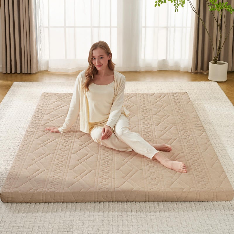 Mollydot Japanese Floor Mattress Futon Mattress, 100% Cotton Washable Cover, Roll Up 2.5" Thick Tatami Mat, Portable & Foldable Floor Bed Mattress for Sleeping, Guest Room, Dormitory (Full, Coffee) - Image 1