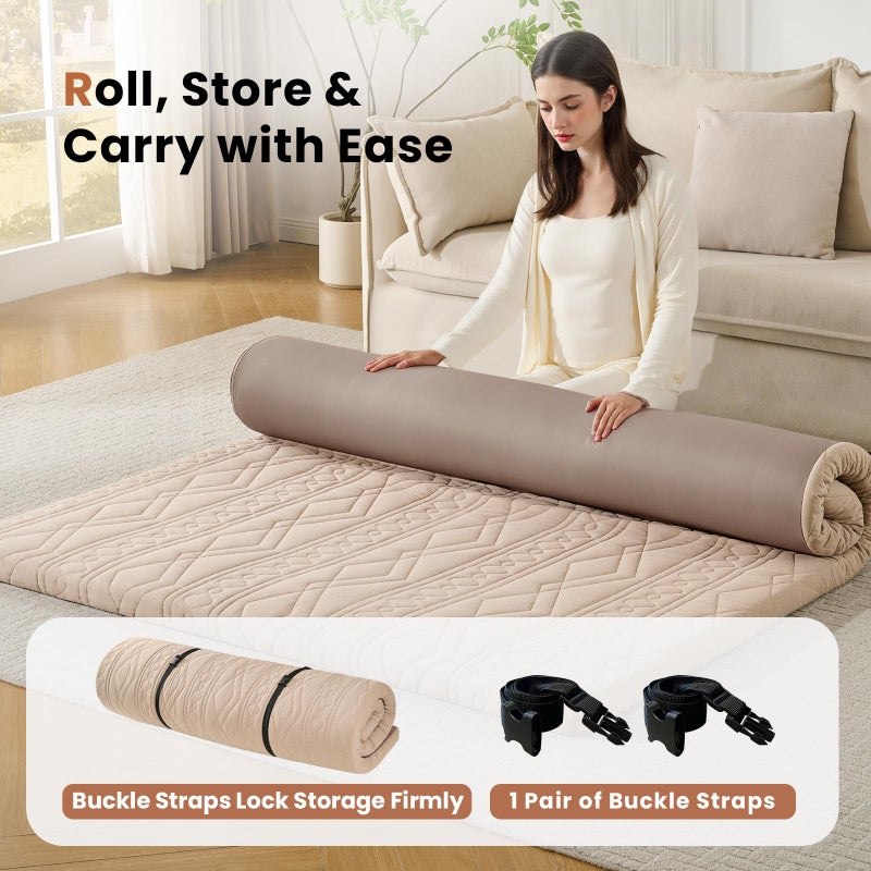 Mollydot Japanese Floor Mattress Futon Mattress, 100% Cotton Washable Cover, Roll Up 2.5" Thick Tatami Mat, Portable & Foldable Floor Bed Mattress for Sleeping, Guest Room, Dormitory (Full, Coffee) - Image 3