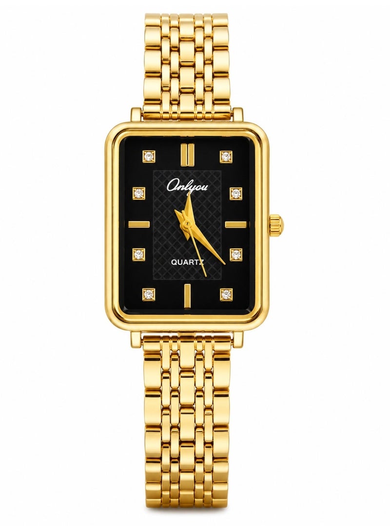 Onlyou Elegant Women’s Quartz Wrist Watch – Gold Stainless Steel Strap – Elegant Rectangular Design for Daily Use - Image 1