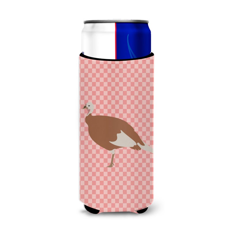 Caroline's Treasures ""Caroline's Treasures Jersey Buff Turkey Hen Pink Check Decorative Can Hugger  Slim  Multicolor""