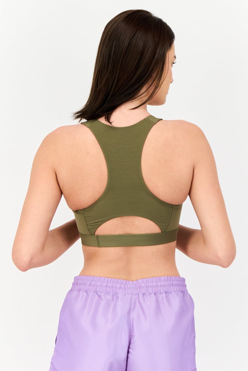 Adidas Women Padded Racer Back Training Sport Bra, Olive - Image 3