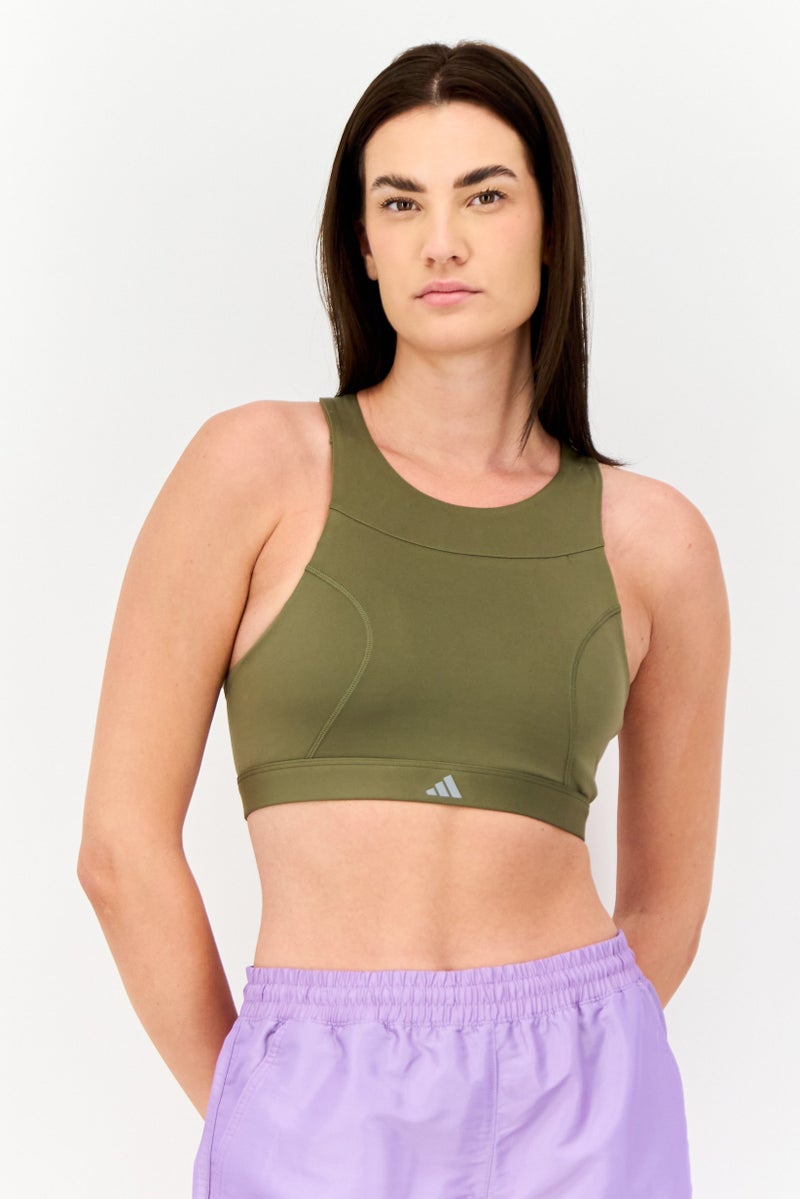 Adidas Women Padded Racer Back Training Sport Bra, Olive - Image 1