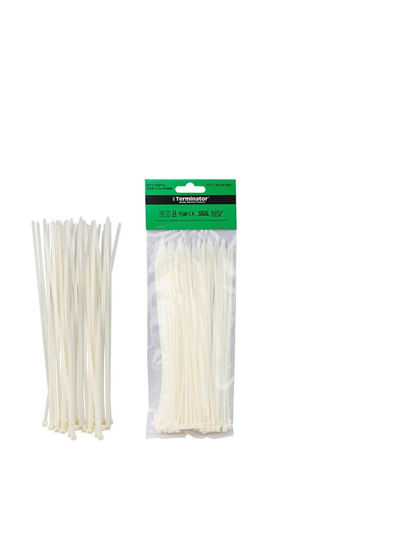 Terminator Cable Ties White 100PCS TCT 2.5X200 WW