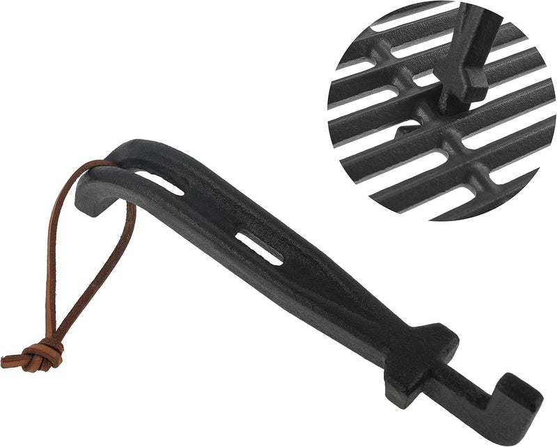 EasiBBQ أداة رفع شبكة الشواية المصنوعة من الحديد الزهر، أداة عامة لرفع شبكات الشواء، مقبض للتعامل مع الأسطح الساخنة مناسبة لمعظم شوايات الفحم والغاز - Image 1